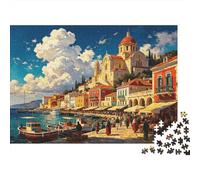 Mediterranean Harbor Puzzles for Anziani 1000 Pezzi Riciclabile Coastal Town Puzzles Puzzle Game Accessori Impossible Hard Difficult Challenging Activity 38x26cm/1000pezzi