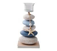 Mediterranean Style Candle Stand, Stone Candlestick Holder, Wedding Decor Candle Holder, Decorative Candlestick Holder 12.5x10x21cm for Table, Desktop, Date Night, Green, Blue Color