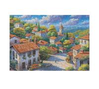 Mediterranean Style Fairy Tale Village Puzzle 300 Pezzi Per Ferragosto Cartone Riciclato Per Famiglie Animal Pet Doll Per Vacanze Estive Attività Di Gruppo Con Poster Incluso Migliore Vendita 300 PCS