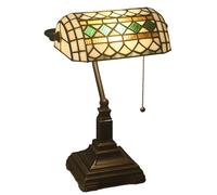 Mediterraneo Tiffany Stained Glass Bankers Lampada da tavolo a scacchi E27 Arte Antica Luce notturna per camera da letto e soggiorno Lampada da tavolo artigianale per la decorazione domestica