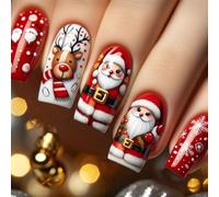 Mediums Square Artificial Nails Christmas Press On Santa Acrilico Fiocco di Neve Coperture Piene Stick On Square Falso Natale Copertura Completa Stick On Press On