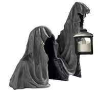 Mednkoku Santa Muerte Statue 6.1 '' Halloween Decor Grim Reaper Figurina in veste nera con nemesi in resina spettrale gotica lanterna ora figurine per figure horror della libreria desktop