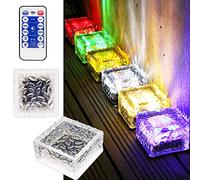 MEDOYOH 1 Pezzi 4 LED Luce Sepolta Solare con Telecomando 12 Tasti, Luce Colorati Faretti Terra Incasso, On/Off Sensore di Luce IP44 per Sentieri Percorso Cortile Giardino Esterno, 105x105x55mm