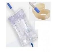 SACCA RACCOLTA URINA DA GAMBA IN PVC NON STERILE VOLUME 750 ML TUBO LUNGHEZZA 35 CM CON SCARICO E VALVOLA ANTIREGLUSSO 10 PEZZI + 4 LACCETTI