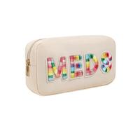 MEDS - Trousse da viaggio in ciniglia con toppa in nylon, con cerniera in metallo, per il primo soccorso, per donne e ragazze, 01Beige