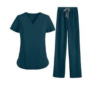 MEDSKIN Essential Scrub Set da donna - Maglia leggera con scollo a V e pantaloni da yoga in vita, Blu caraibico, M