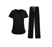 MEDSKIN Essential Scrub Set da donna - Maglia leggera con scollo a V e pantaloni da yoga in vita, Nero , XL