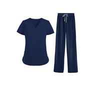 MEDSKIN Essential Set di Divise Mediche da Donna - Casacca Leggera con Scollo a V e Pantaloni con Fascia Elastica in Vita Stile Yoga, Marina Militare, XL