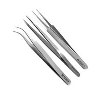 Medspo Pinzette di Precisione Set 3 Pezzi in Stainless Steel - Tweezers Professionali con Punta Fine Antiscivolo, Pinze Chirurgiche per Modellismo