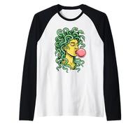 Medusa Che soffia gomme da Masticare Serpente Mitologia Pop Maglia con Maniche Raglan