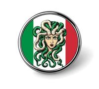 Medusa - Spilla rotonda con bandiera italiana, per cravatta, abiti, matrimoni, compleanni, uomini e donne