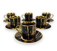 Medusa - Tazzine da caffè in oro, 12 cucchiaini per 6 persone, tazze + piattini, 60 ml, stile meandro, con confezione regalo