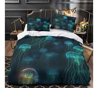 Meduse sott'acqua copripiumino Biancheria da letto ultra microfibra stampa 3D con federa per cuscini cerniera nascosta vita marina Set Di Copripiumino for ragazze e adolescenti Single（135x200cm）