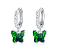 MEDWISE Orecchini a cerchio a forma di farfalla, in argento Sterling 925 verde, opale, ipoallergenici, per donne, bambini, figlia, moglie