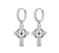MEDWISE Orecchini a cerchio con croce vichinga, punta di freccia/pugnale, in argento Sterling 925, con croce e huggie celtica, gioiello nordico, regalo per uomo, figlio, donna, uomo, Argento sterling
