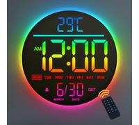 Mee 2ou Orologio da Parete Digitale 10" con Luce Notturna, Sveglia, RC, 11 Colori RGB, Luminosità Auto, Temperatura, Data e Giorno, Orologio LED Elettrico Moderno per Camera da Letto e Soggiorno