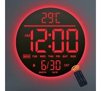 Mee 2ou Orologio da Parete Digitale 10" con Luce Notturna, Sveglia, RC, 11 Colori RGB, Luminosità Auto, Temperatura, Data e Giorno, Orologio LED Elettrico Moderno per Camera da Letto e Soggiorno