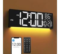 Mee 2ou Orologio da Parete Digitale 16,5" con Bluetooth, Luce Notturna, Dimerabile, 2 Allarmi, Temperatura, Colori RGB, Telecomando, 12/24H, Timer - Salotto, Ufficio, Anziani