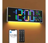 Mee 2ou Orologio da Parete Digitale 16,5" con Bluetooth, Luce Notturna, Dimerabile, 2 Allarmi, Temperatura, Colori RGB, Telecomando, 12/24H, Timer - Salotto, Ufficio, Anziani