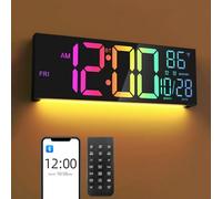 Mee 2ou Orologio da Parete Digitale 16,5" con Bluetooth, Luce Notturna, Dimerabile, 2 Allarmi, Temperatura, Colori RGB, Telecomando, 12/24H, Timer - Salotto, Ufficio, Anziani
