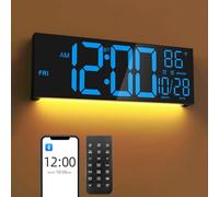 Mee 2ou Orologio da Parete Digitale 16,5" con Bluetooth, Luce Notturna, Dimerabile, 2 Allarmi, Temperatura, Colori RGB, Telecomando, 12/24H, Timer - Salotto, Ufficio, Anziani