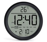 Mee 2ou Orologio da parete digitale rotondo da 20,3 cm, funzionamento a batteria, per on calendario, temperatura, DST, 12/24 ore, sveglia, timer decorativo per insegnanti, studenti, anziani