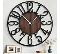 Mee 2ou Orologio da Parete Gigante 100cm, Silenzioso Stile Rustico in Metallo con Quadrante in Legno, Orologio a Batteria per Soggiorno, Camera, Cucina, Ufficio, Decorazione Casa