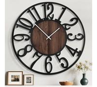 Mee 2ou Orologio da Parete Gigante 80cm, Silenzioso Stile Rustico in Metallo con Quadrante in Legno, Orologio a Batteria per Soggiorno, Camera, Cucina, Ufficio, Decorazione Casa