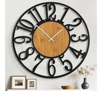 Mee 2ou Orologio da Parete Gigante 80cm, Silenzioso Stile Rustico in Metallo con Quadrante in Legno, Orologio a Batteria per Soggiorno, Camera, Cucina, Ufficio, Decorazione Casa