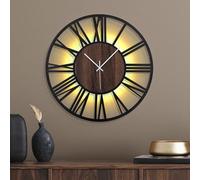 Mee 2ou Orologio da Parete Grande con Luce Notturna a Batteria - 50 cm Silenzioso, Moderno, Effetto Legno, LED Luminoso al Buio, Ideale per Soggiorno, Camera da Letto, Cucina