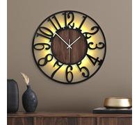 Mee 2ou Orologio da Parete Grande con Luce Notturna a Batteria - 50 cm Silenzioso, Moderno, Effetto Legno, LED Luminoso al Buio, Ideale per Soggiorno, Camera da Letto, Cucina