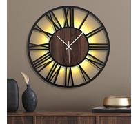 Mee 2ou Orologio da Parete Grande con Luce Notturna a Batteria - 60 cm Silenzioso, Moderno, Effetto Legno, LED Luminoso al Buio, Ideale per Soggiorno, Camera da Letto, Cucina
