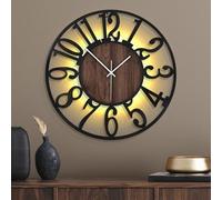 Mee 2ou Orologio da Parete Grande con Luce Notturna a Batteria - 60 cm Silenzioso, Moderno, Effetto Legno, LED Luminoso al Buio, Ideale per Soggiorno, Camera da Letto, Cucina