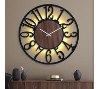 Mee 2ou Orologio da Parete Grande con Luce Notturna a Batteria - 80 cm Silenzioso, Moderno, Effetto Legno, LED Luminoso al Buio, Ideale per Soggiorno, Camera da Letto, Cucina