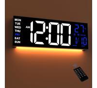 Mee 2ou Orologio Digitale da Parete Grande 16.5" con Luce Notturna, Auto Dimming, 2 Allarmi, 8 Colori RGB, Temperatura, Telecomando, 12/24H, da Parete o da Tavolo