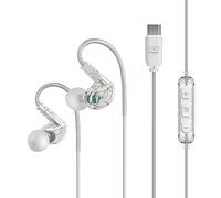 MEE audio M6 Sport USB-C auricolari con filo e ganci a filo memory, cuffie in ear isolamento acustico per corsa/palestra/allenamento, cuffie microfono USB tipo C con telecomando a 3 pulsanti, chiaro
