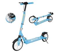 MEE GOO H007D Scooter con freno a disco, doppio ammortizzatore, ruote in PU da 200 mm, cuscinetti ABEC-7, scooter pieghevole per adulti 18+, tavola antiscivolo con rosa/bianco/blu