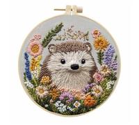 Meecaa Kit da ricamo per principianti, set per ricamo a mano, motivo riccio, fiore e animale, set per ricamo a mano per adulti principianti, con telaio da ricamo e istruzioni (riccio 2)