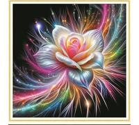 Meecaa Kit per punto croce, 11 punti, con motivo floreale e rosa, kit da ricamo con accessori prestampati (36 cm x 36 cm) (fiore)