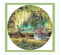 Meecaa Kit per punto croce, 11 punti, con stampa di galline, giardino, paesaggio, con accessori, prestampato (48 cm x 48 cm) (pollo)