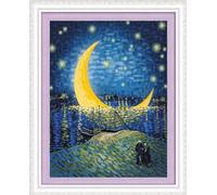Meecaa Kit per punto croce, 11 punti, motivo cielo stellato, Van Gogh, luna e fiume Niron con accessori, prestampato (30 x 40 cm) (cielo stellato)