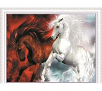 Meecaa Kit per punto croce prestampato a 11 punti, cavallo rosso e bianco, kit da ricamo con accessori prestampati (40 cm x 50 cm) (cavallo 1)