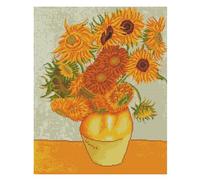 Meecaa Kit per punto croce prestampato a 11 punti, con girasole e fiori di Van Gogh, con accessori prestampati (48 cm x 58 cm) (girasole)