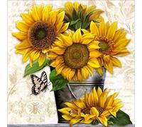 Meecaa Kit per punto croce prestampato da 11 punti, con girasole, secchiello con farfalla e fiori, kit da ricamo con accessori prestampati (36 cm x 36 cm) (girasole)