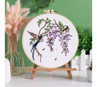 Meecaa Kit per ricamo a mano con motivo floreale, uccello e colibrì, set per ricamo a mano, set per ricamo a punto croce, per adulti principianti, con telaio da ricamo e istruzioni (viola)