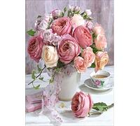 Meecaa - Kit per ricamo a punto croce, 11 pezzi, motivo floreale, rosa, caffè, con accessori prestampati (36 x 46 cm) (fiore)