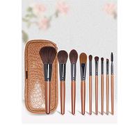 Meecaa Set di 9 pennelli professionali da trucco di alta qualità con borsa, ideali per fondotinta, cipria, correttori e ombretti, pennelli Kabuki liquidi (marrone, con borsa)