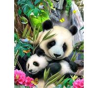 Meecaa Set di punto croce, 11 fili, timbrato, fiore animale bambù panda kit da ricamo con accessori, prestampato (36 cm x 46 cm) (Panda)