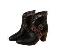MEECHI 2025 Stivaletti retrò da Donna Stivali Corti Patchwork in Pelle PU Eleganti Stivaletti con Tacco A Blocco Ankle Boots A Punta con Cerniera Tacchi Alti Scarpe Casual alla Caviglia(Black,41 EU)