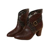 MEECHI 2025 Stivaletti retrò da Donna Stivali Corti Patchwork in Pelle PU Eleganti Stivaletti con Tacco A Blocco Ankle Boots A Punta con Cerniera Tacchi Alti Scarpe Casual alla Caviglia(Brown,38 EU)